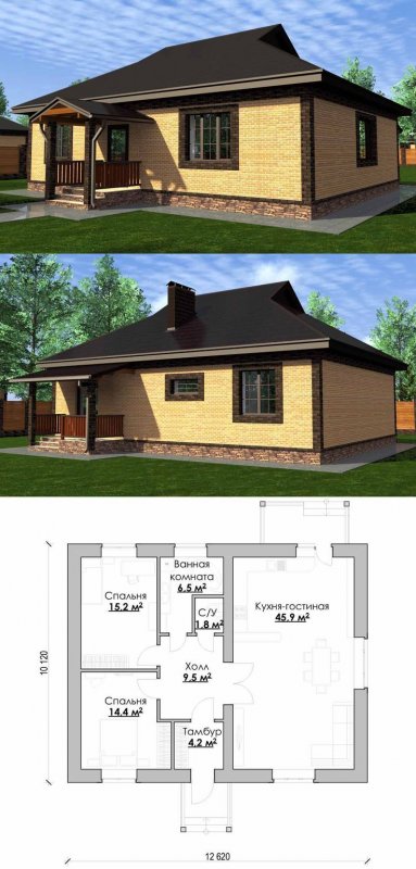 Одноэтажный дом 70м2 планировка