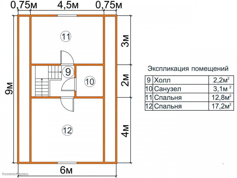 Планировка дачного дома 6х9