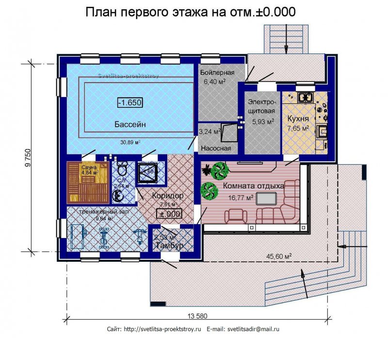 Домик с бассейном планировка