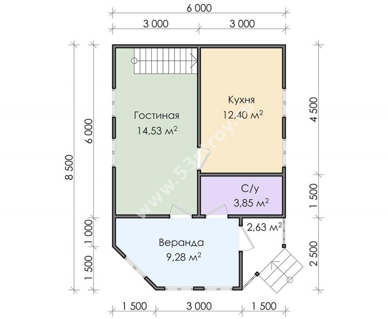 Планировка дома 6 на 8 с террасой двухэтажный