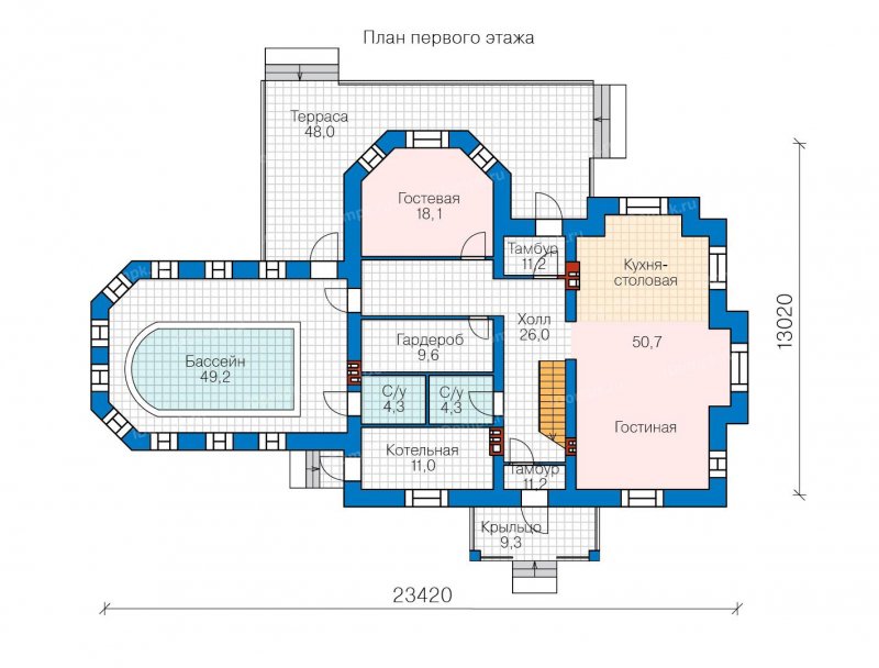Планировка особняка с бассейном