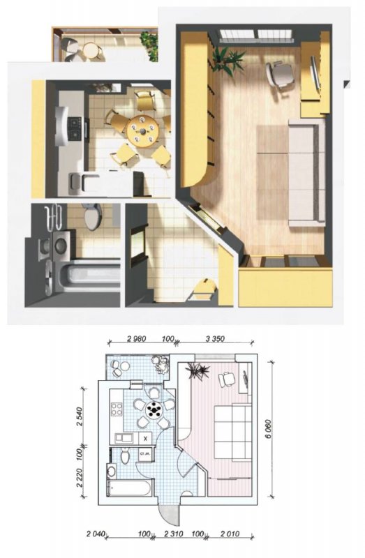 Перепланировка 1 к.кв 40 м.кв