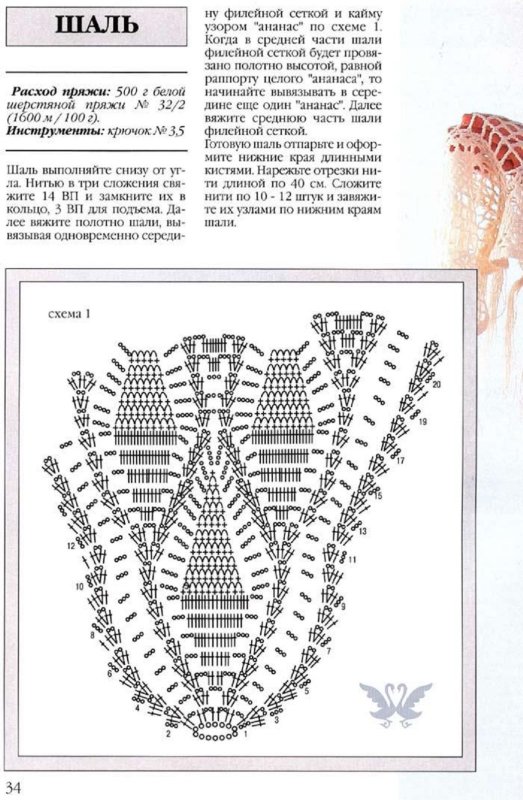 Круглая шаль ананасами