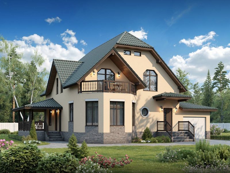 Красивые фасады домов с мансардой