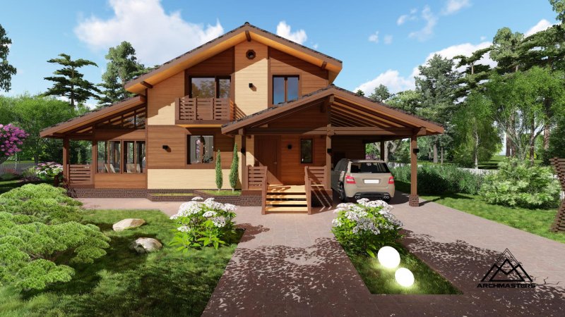 Красивые домики из бруса с газоном