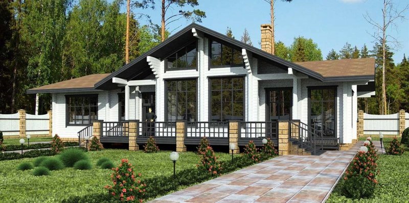 Одноэтажный дом из клееного бруса в стиле Шале