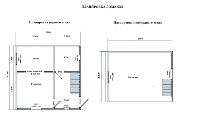 Планировка дома 6 на 6 одноэтажный с мансардой