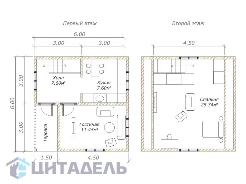 Чертеж каркасного дома 6х6 с мансардой