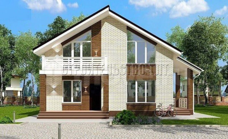 Кирпичный дом с мансардой и балконом
