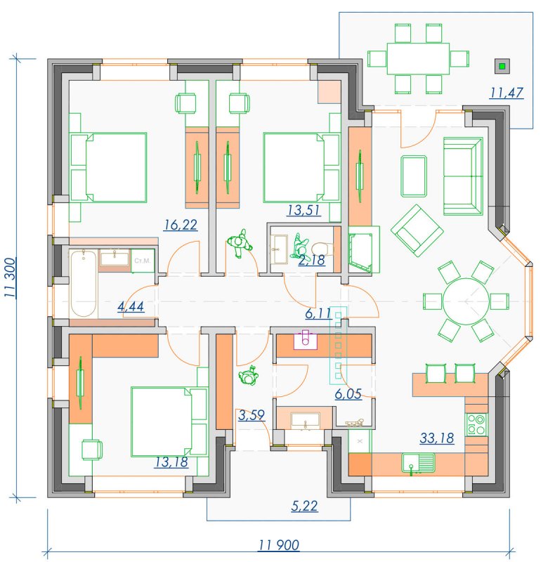 Планировка каркасного дома 12*12