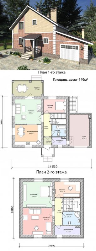 Планировка домов с мансардой и гаражом до 150 м2