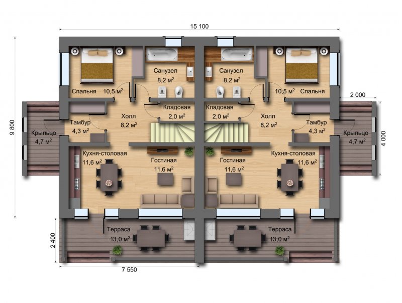Каркасный дуплекс 160 м2
