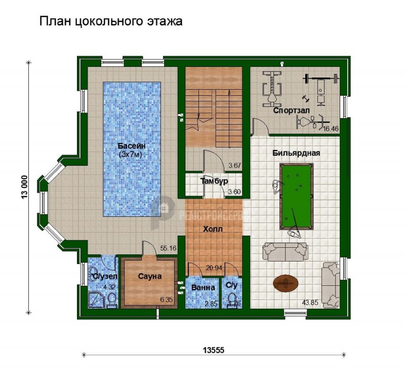 Проект цокольного этажа 10х12