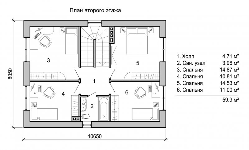 Интерьер двухэтажного домика