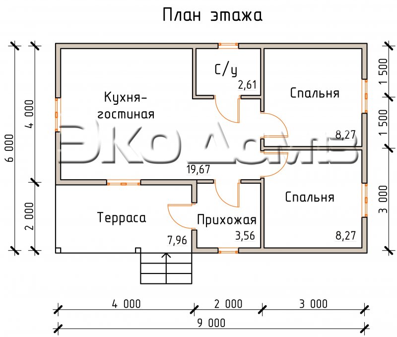 Одноэтажный дом из газобетона 6х8