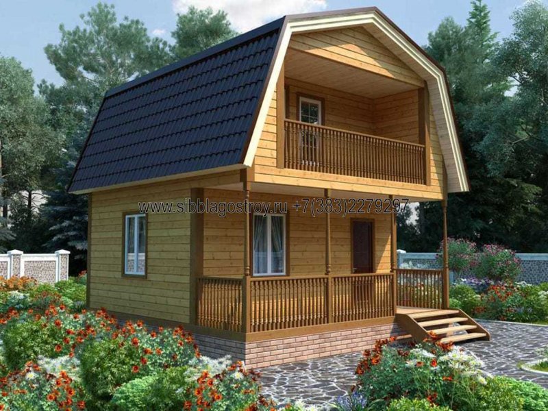 Баня из бруса 6х6 с мансардой и террасой