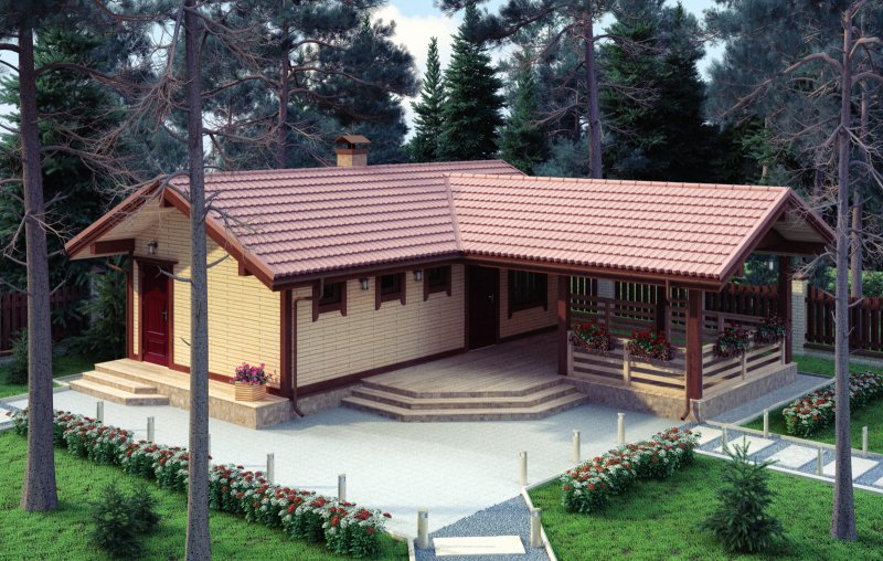 Угловая баня с беседкой