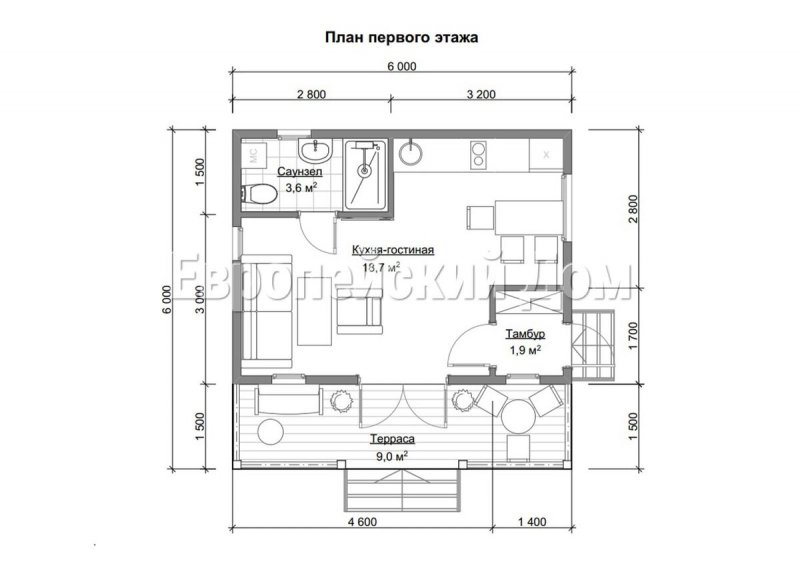 Дом 6 на 6 одноэтажный планировка