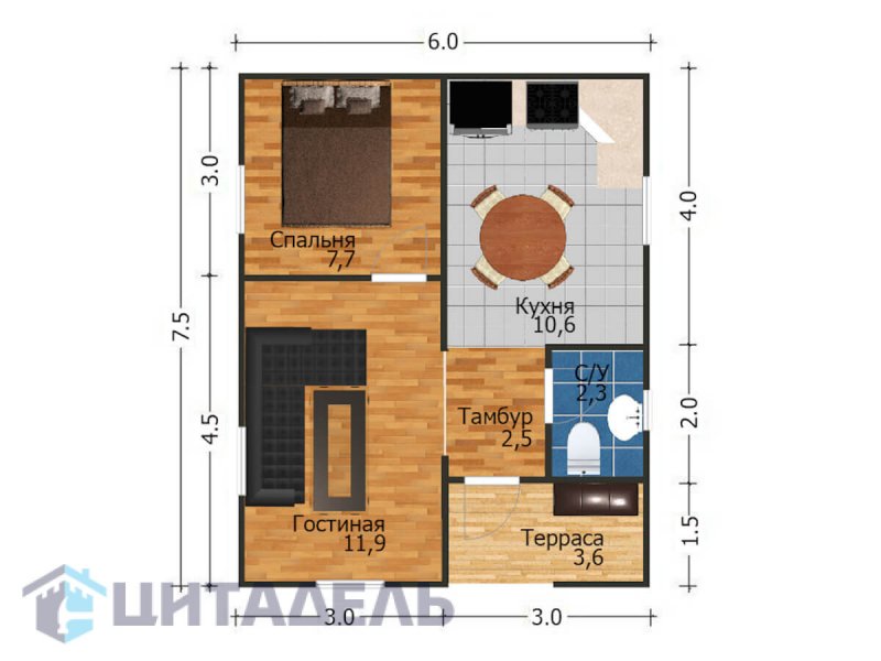 Проект бани 4х4 из бруса
