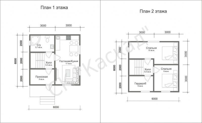 Планировка дома 6 на 6 с мансардой