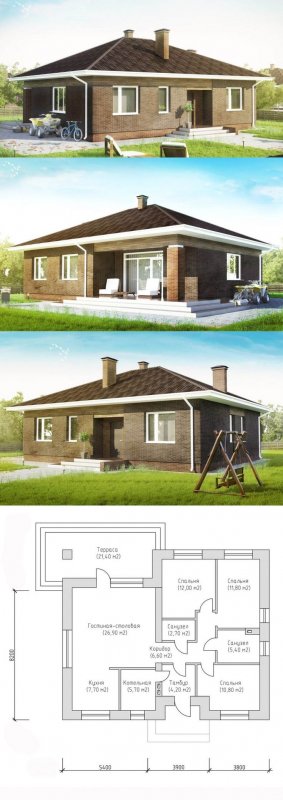 Одноэтажный дом 9*12из блока с котельной ,4 спальнями и котельной