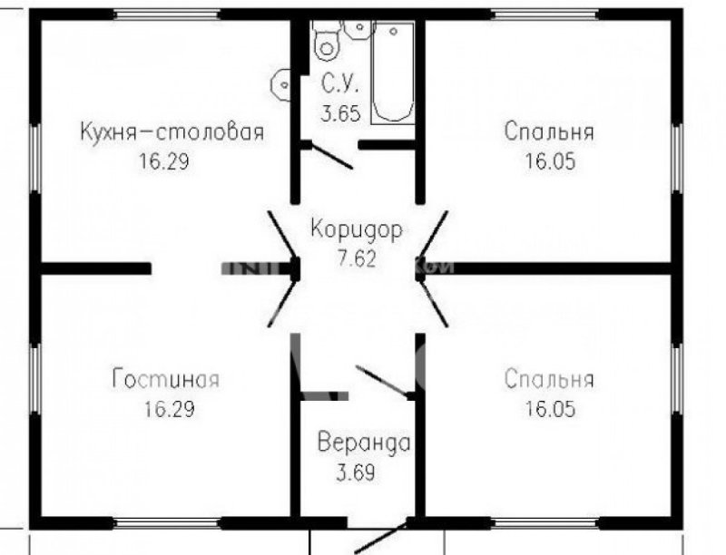 Планировка 4-х комнатного одноэтажного дома