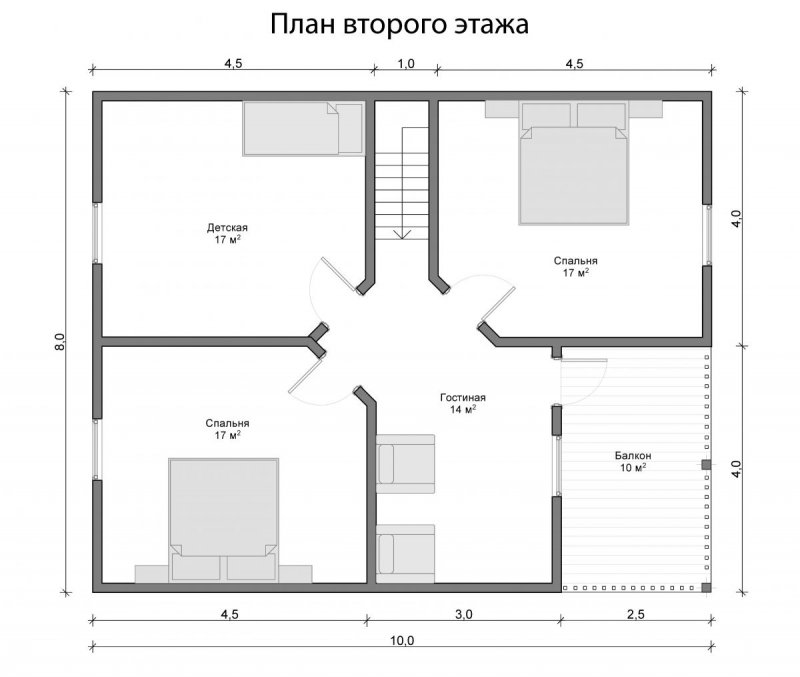 Планировка дома 9 на 10 одноэтажный с 3 спальнями и террасой
