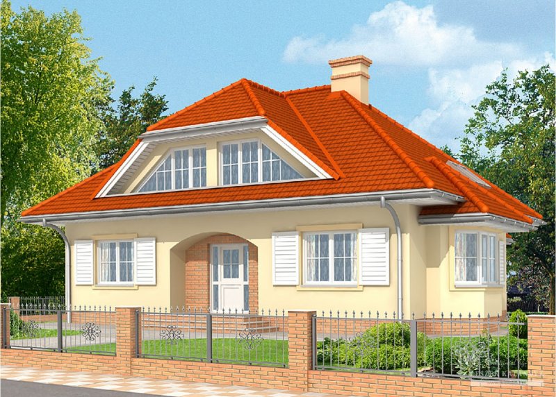 Дом с мансардной крышей и балконом