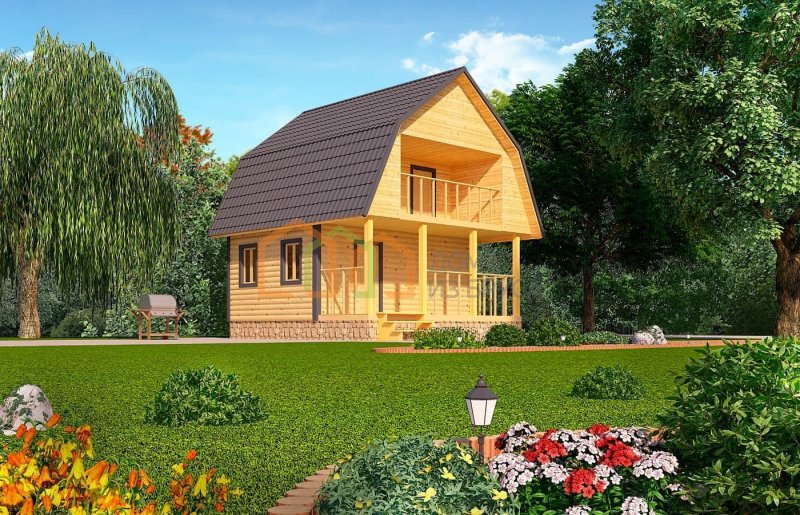 Каркасный домик 6х6 двухэтажный с балконом
