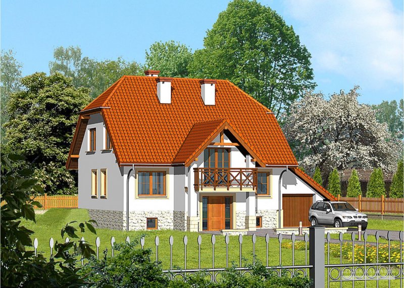 Кирпичный дом с ломаной крышей