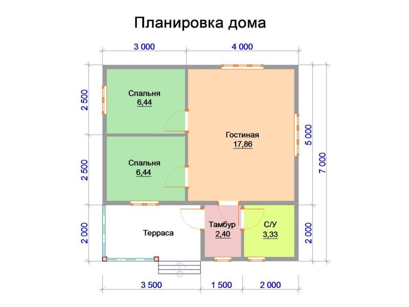 Дом 7х7 одноэтажный планировка