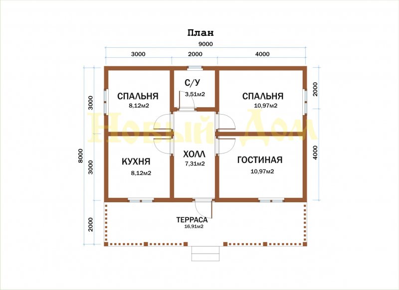 Планировка дома 6 на 8 одноэтажный деревянный дом