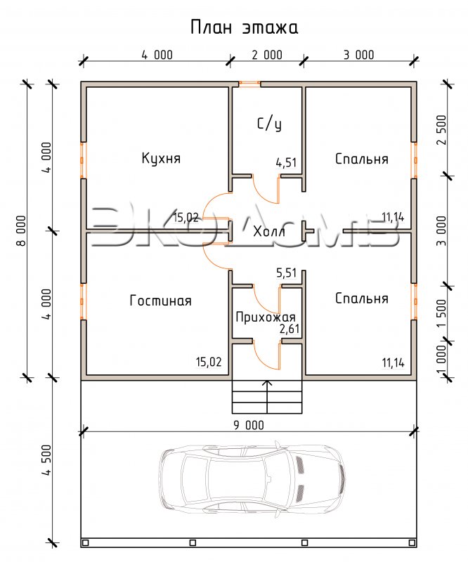 Одноэтажный каркасный дом с террасой
