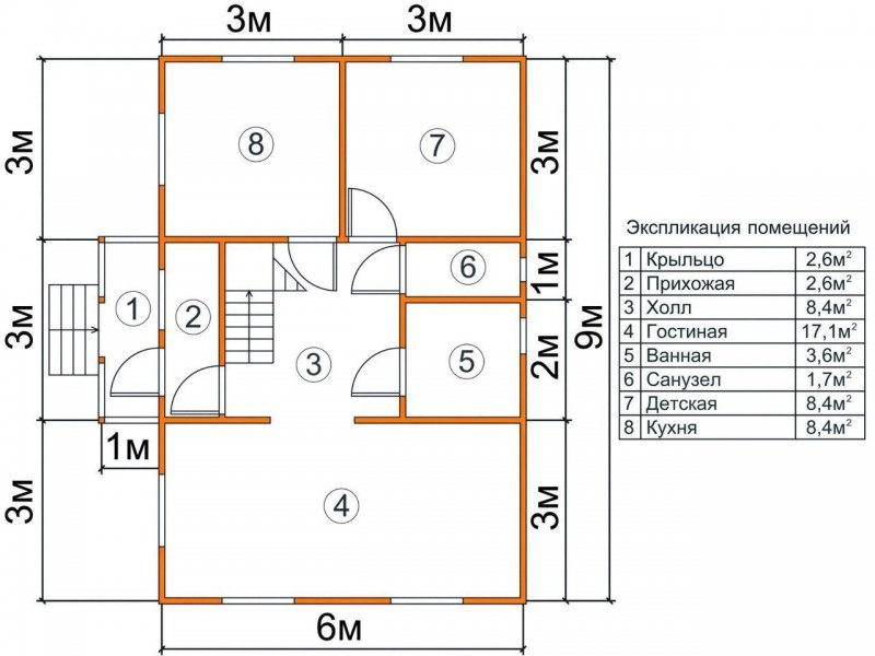 Планировка каркасного дома 6х9