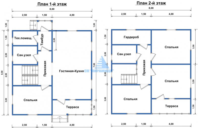 Планировка каркасник 10х8