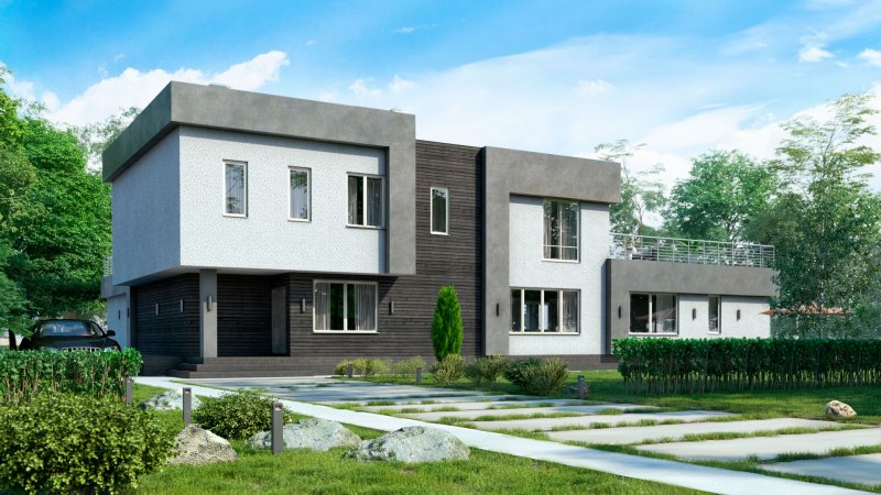 Фасады домов с плоской крышей