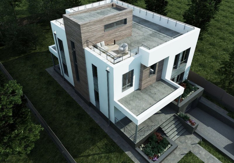 Дом с плоской крышей монолит 170 м
