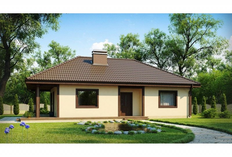 Одноэтажный каркасный дом с четырехскатной крышей