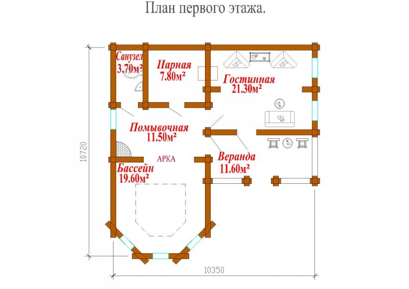 Проекты угловые бани из пеноблоков с террасой