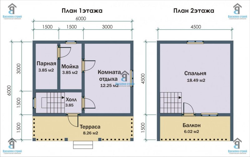 Планировка каркасной бани 6х6