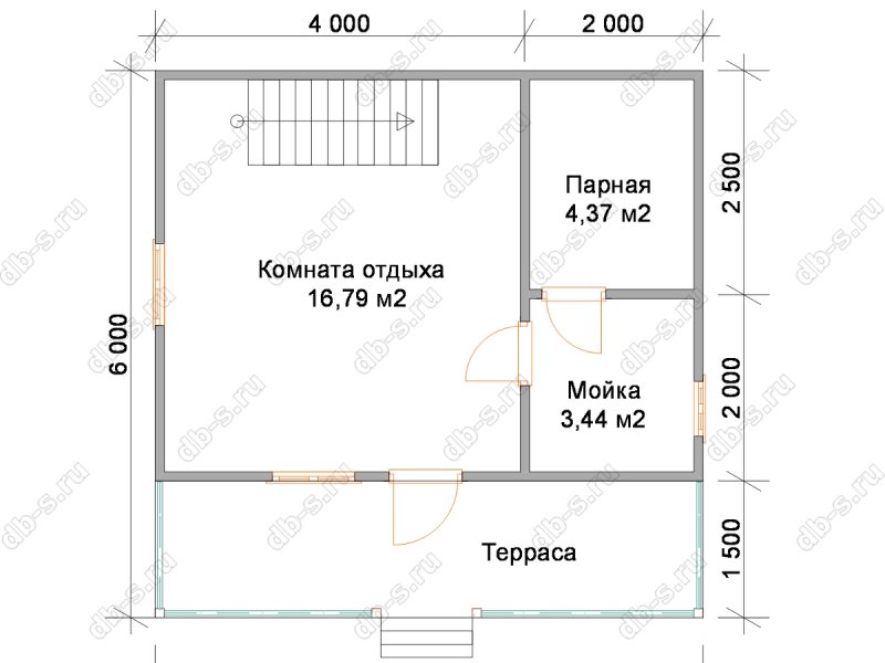 Проект бани 6х6 с мансардой из бруса