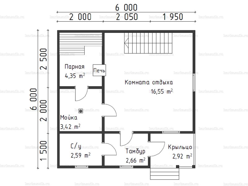Баня с мансардой 6х6 из бруса планировка
