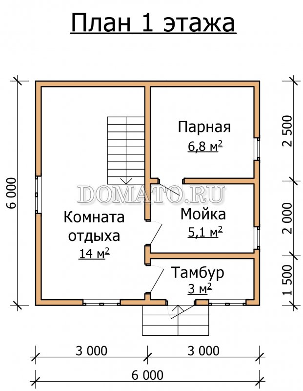 Баня 6х6 из бруса планировка