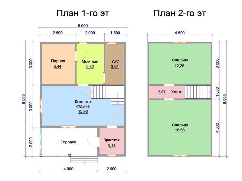 Планировка каркасной бани 6х6