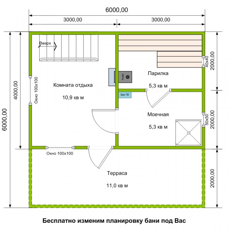 Баня 5х6 планировка с мансардой