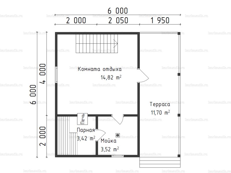Проект бани 6х4 из бруса 150х150 с террасой