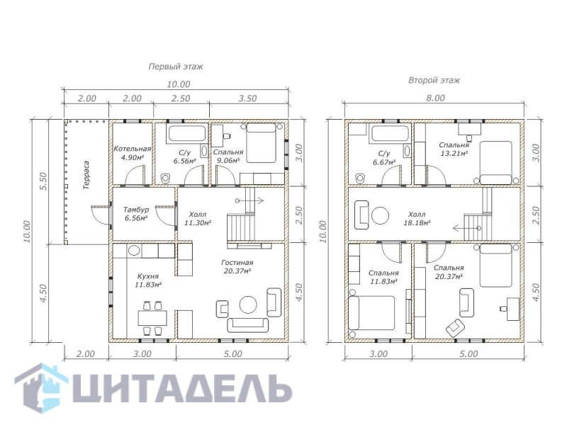 Двух етажний Доми праект