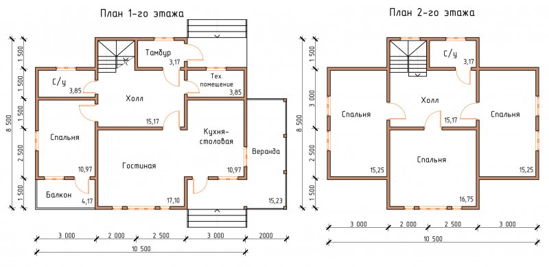 План двухэтажного дома с 4 спальнями и гардеробом