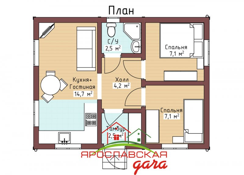 Планировка дома 6 на 7 одноэтажный