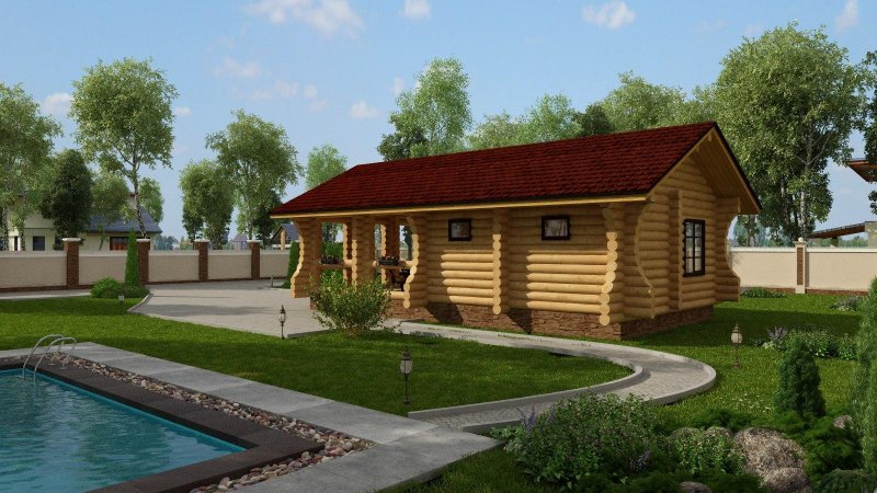Проект бани с беседкой и бассейном